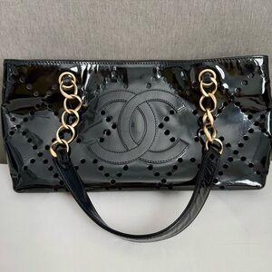 Chanel Perforated Patent CC Tote w/COA